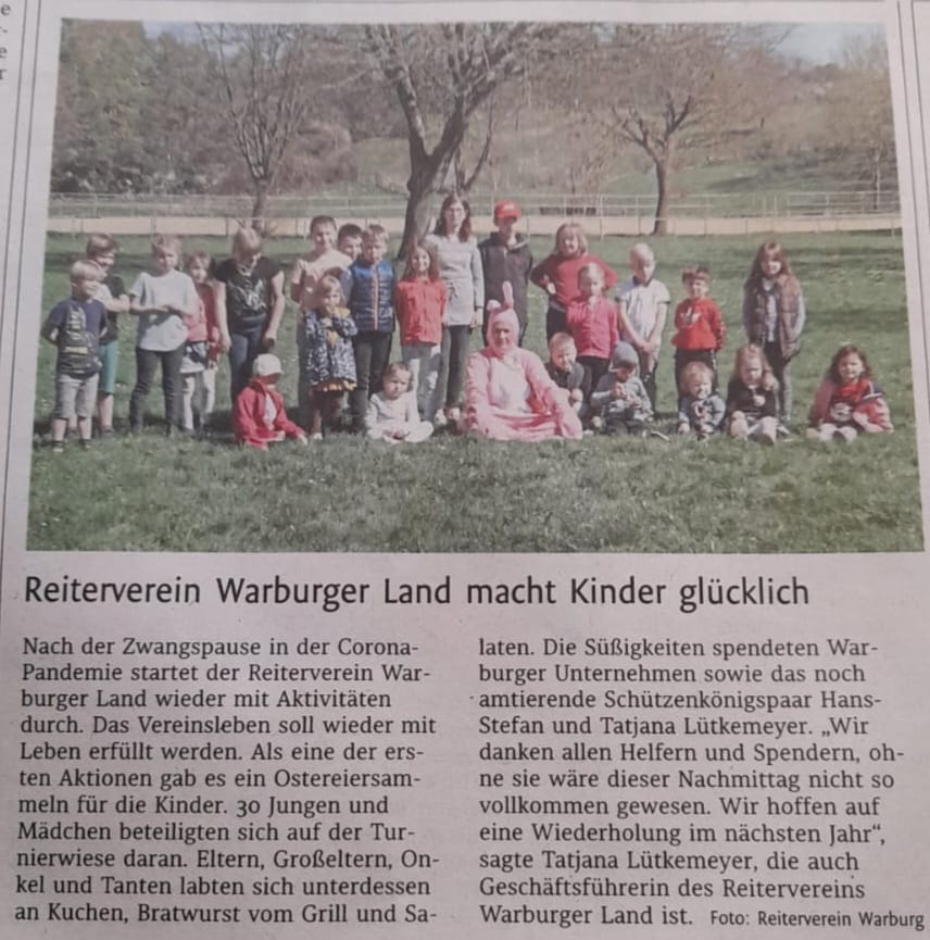 Zeitungsartikel "Reiterverin Warburger Land macht Kinder glücklich"