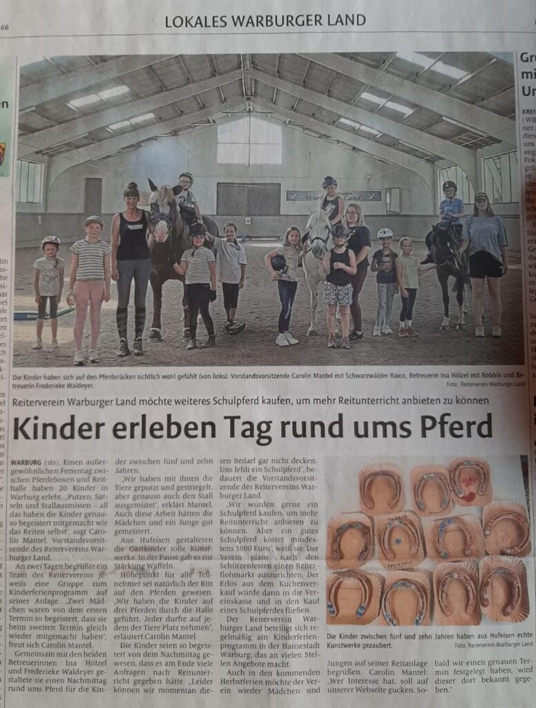 Zeitungsartikel "Kinder erleben Tag rund ums Pferd"