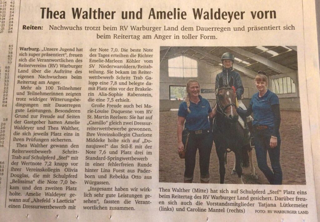 Zeitungsartikel "Thea Walther und Amelie Waldeyer vorn"