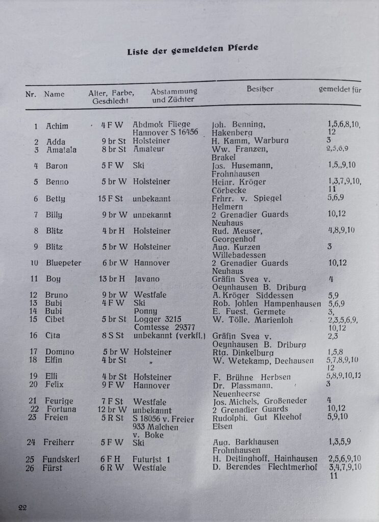 Liste gemeldeter Pferde 1952