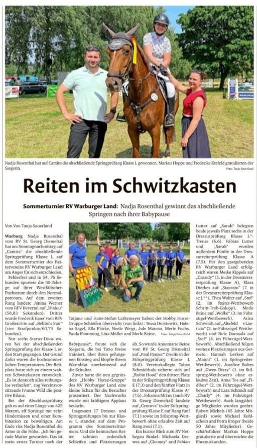 Zeitungsartikel "Reiten im Schwitzkasten"